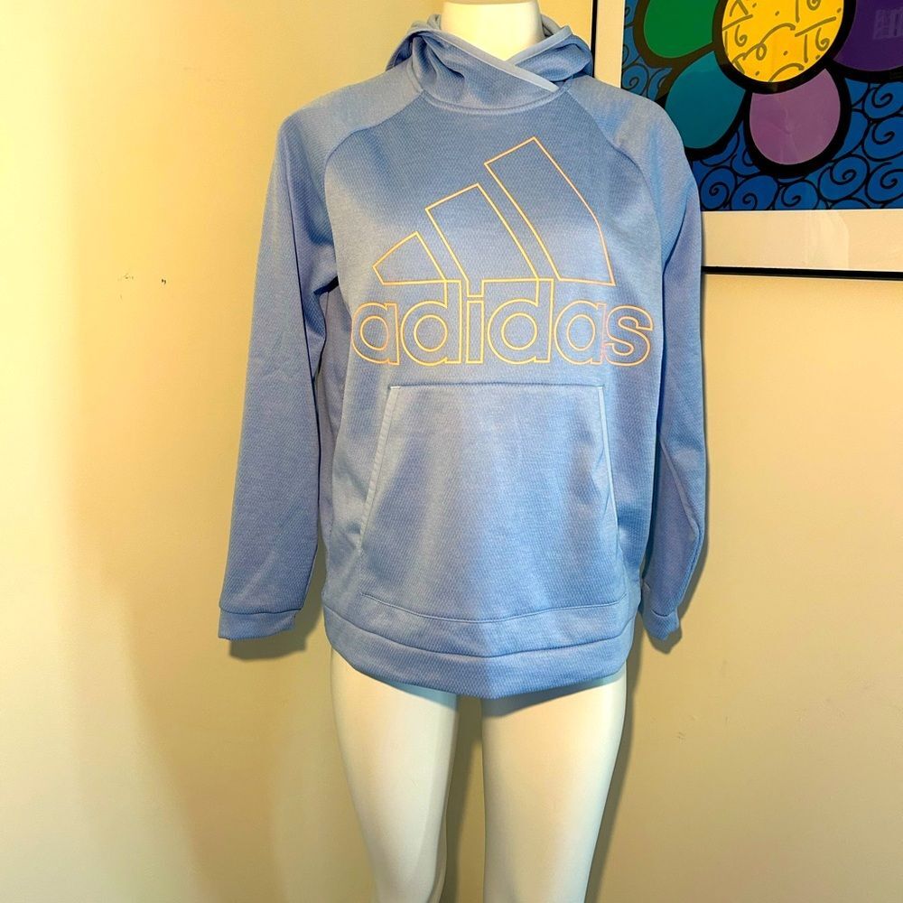 Adidas women’s Light Blue Climawarm Pullover Hoodie Size L